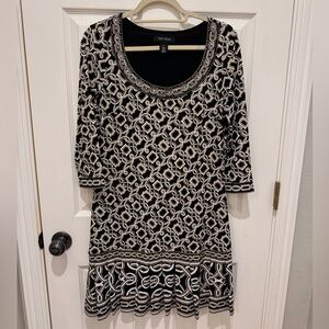 White House Black Market Festive Black and Gold Beaded detail Dress Sz M